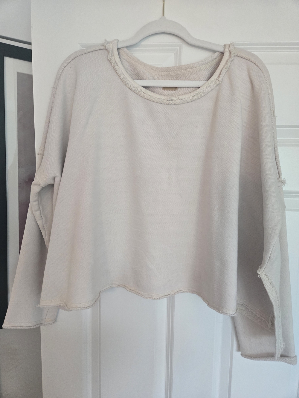 Free People Ivory Cropped Boxy Sweatshirt